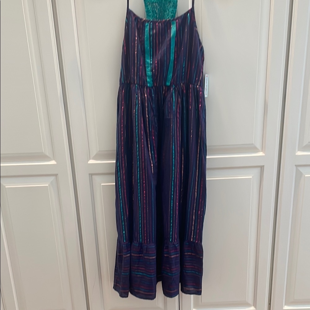 Cat & Jack - girls Striped navy blue metallic Maxi Dress